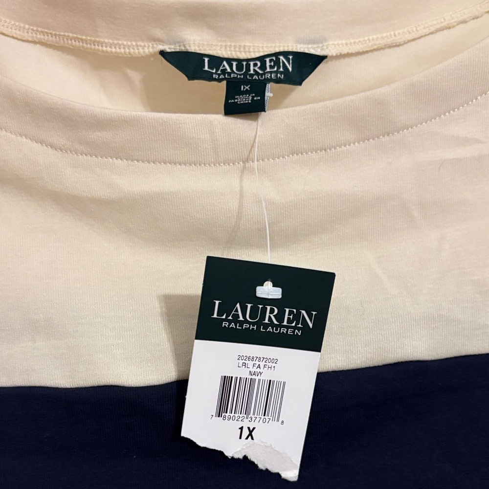 Ralph Lauren Cream and Navy Short Sleeve Tee - Picture 2 of 5